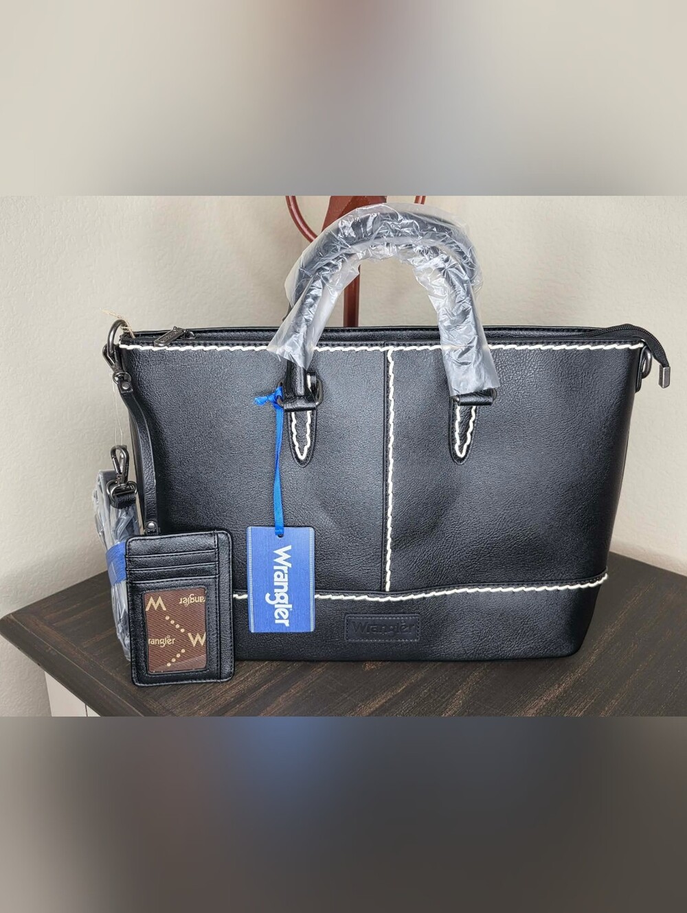 Wrangler Black Briefcase with White Contrast Stitching